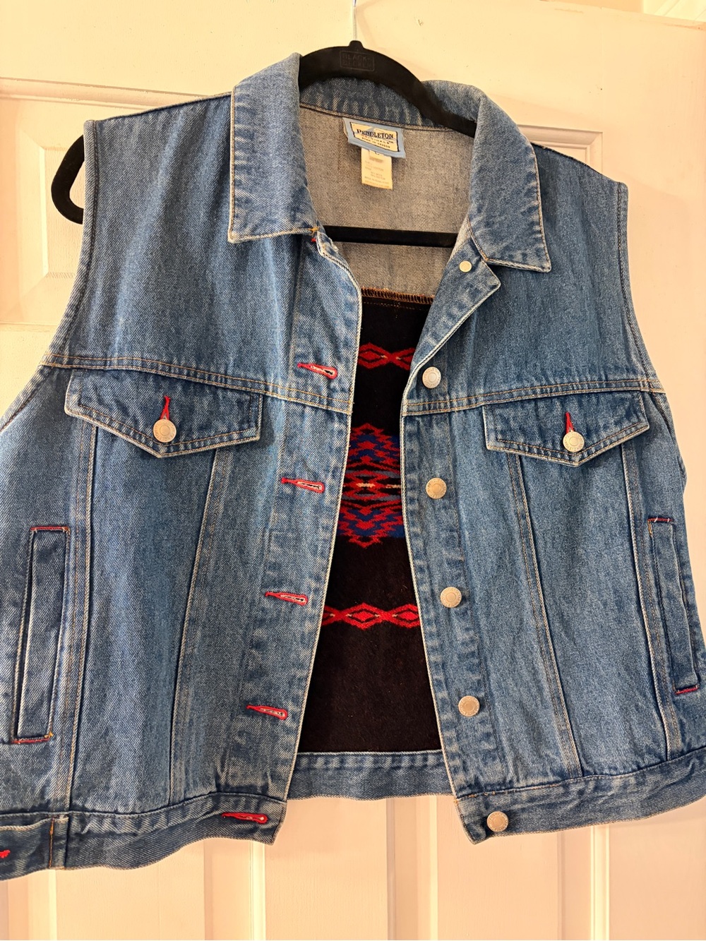 Pendleton Denim Vest with Southwestern Knit Wool Back Panel